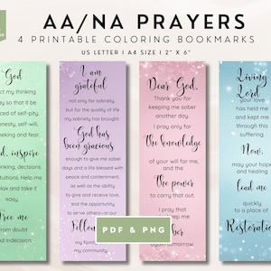 Printable AA Serenity Prayer Bookmark, NA Recovery Gratitude Prayer Planner Insert, Sober Women Reading Accessories, Sponsor Gift Sobriety