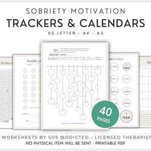 Sobriety Trackers & Calendars for Addiction Recovery Support – Self-Help Planner – Celebrate Sober Milestones – Printable Therapy Worksheets