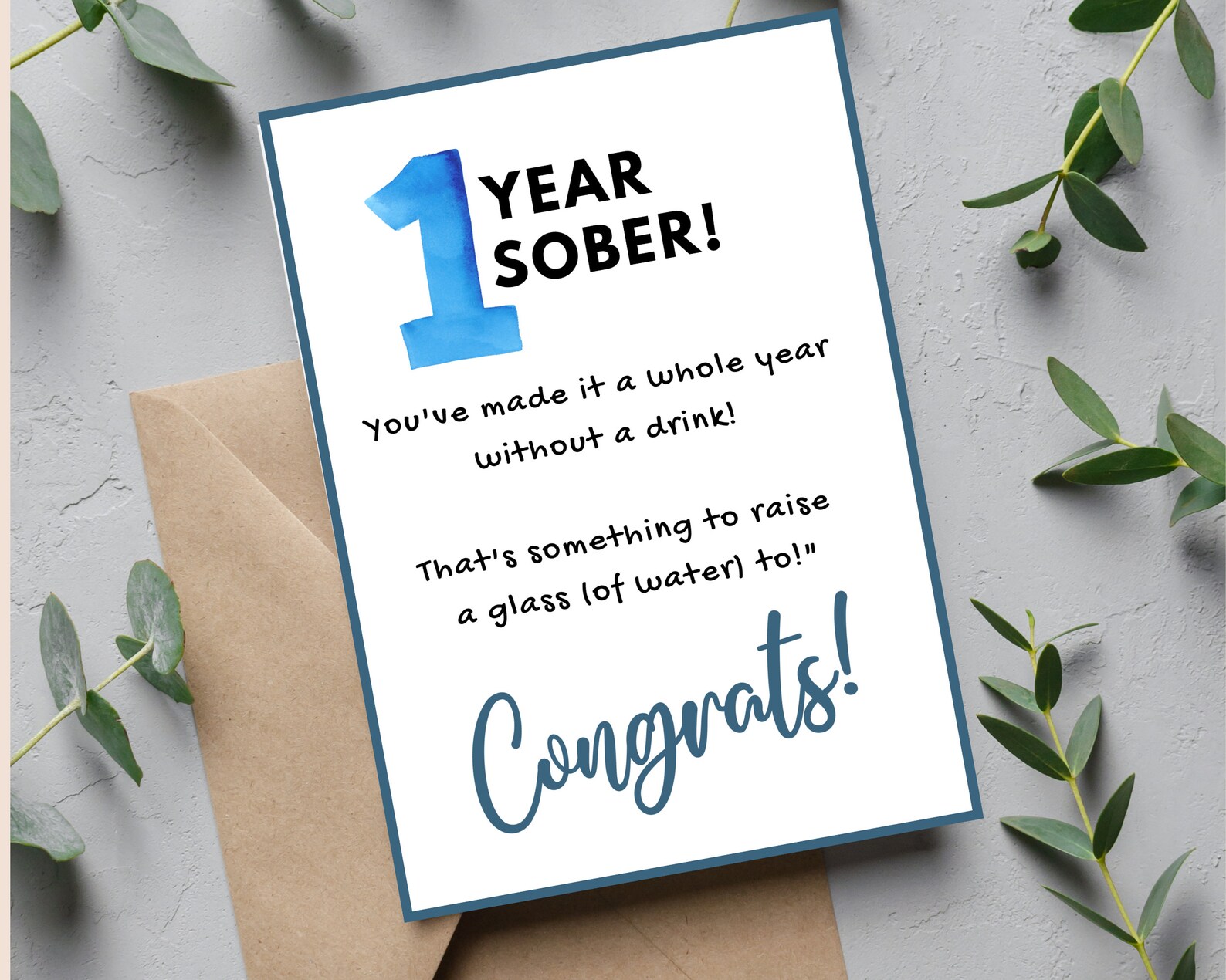 1 Year Sober Printable Card, Digital Sobriety Card, Soberversary Card ...
