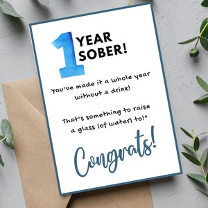 1 Year Sober Printable Card, Sobriety Anniversary, Soberversary Card, Recovery Birthday, Sober Celebrations, One Year Sober Milestone AA NA