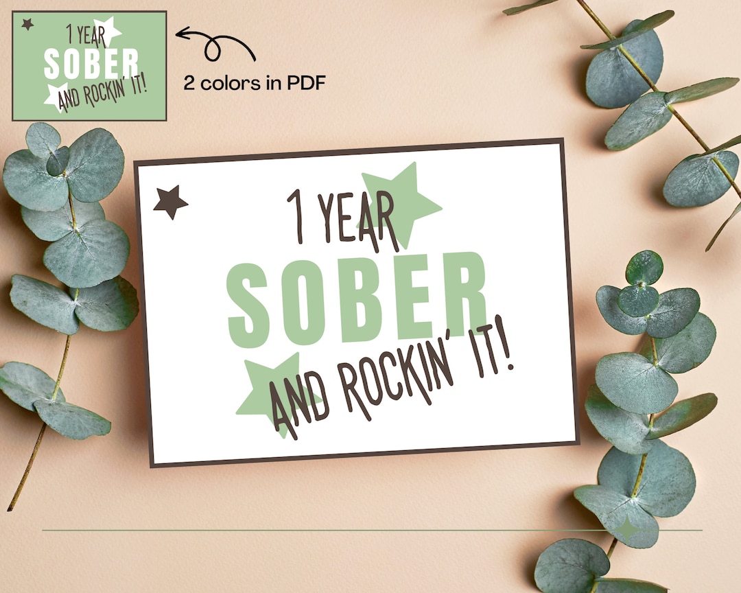 One Year Sober Printable Sobriety Card, Digital Soberversary, Sobriety ...