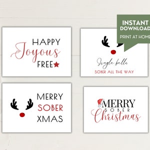 Nüchternheit Weihnachtskarten 4er-Set, digitale und druckbare PDF-Vorlage, 18x18, minimalistisches, trendiges Drehbuch, nüchternes Weihnachtsgeschenk für Männer und Frauen