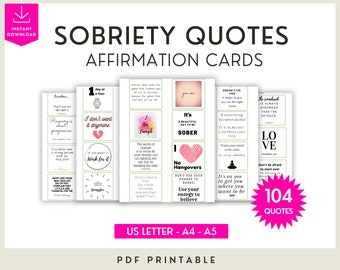 Sobriety Quotes, Printable Affirmation Cards For Addiction Recovery Daily Motivation, Instant Download , AA Gift For Women And Sober Support