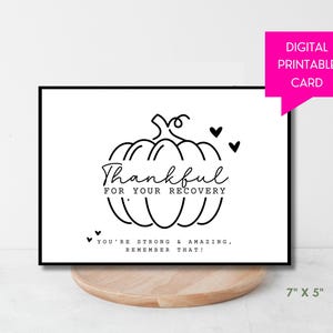 Herstel Happy Thanksgiving-kaart, zwarte lijn pompoen digitale afdrukbare sjabloon, dankbaar voor soberheid, minimale herfst nuchtere kaart voor vrouwen AA