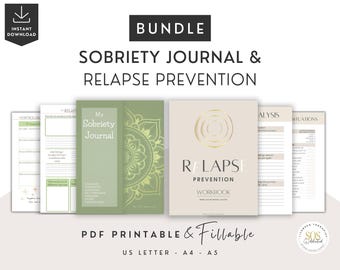 Sobriety Journal and Relapse Prevention Plan, Recovery Therapy Worksheets Bundle Deal, Urge Surfing, Substance Use, Addiction Treatment