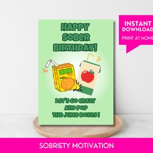 Carte d'anniversaire de sobriété, carte imprimable d'anniversaire de récupération de dépendance, téléchargement PDF 5 x 7, carte de voeux sobre AA pour lui et elle
