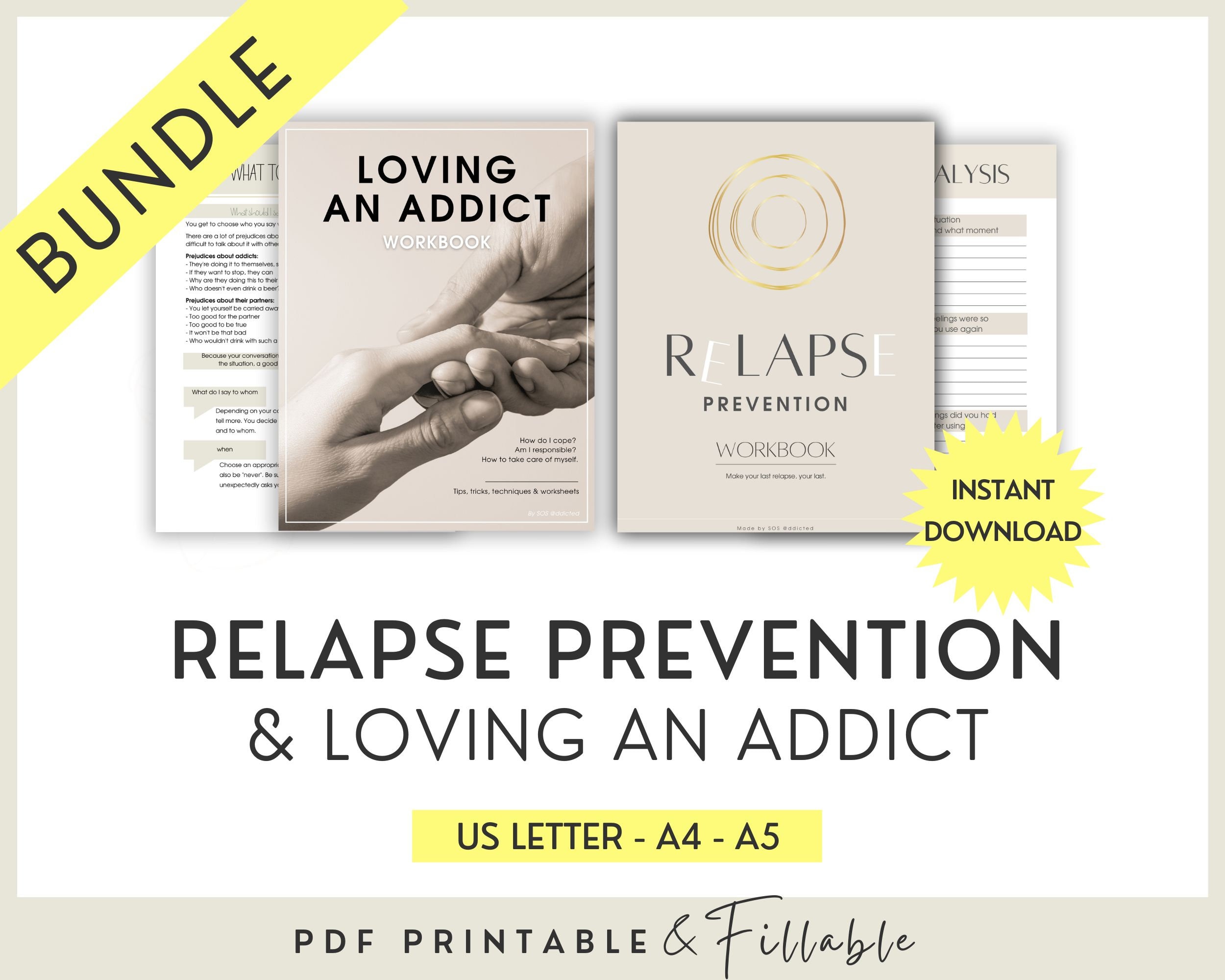 Relapse Prevention Plan & Loving an Addict Workbook, Addiction Recovery ...