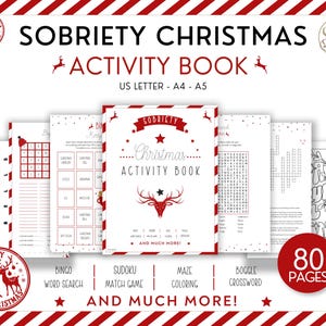 Nüchternheit Weihnachten Aktivität Buch, druckbare Urlaub Puzzles & Erholungsspiele, Malseiten, Frauen Geschenk Nüchterne Unterstützung, Nüchternheit XMAS Geschenk