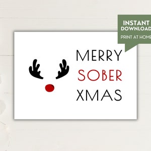 Carte joyeux Noël sobriété, modèle PDF numérique et imprimable, 7 x 5, cadeau de Noël de récupération minimaliste pour hommes et femmes sobres