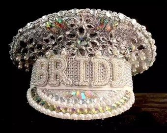 Fun Sequin Bride Hat Cap for Bachelorette Party White Sparkly Bridal Handmade