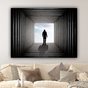 lonely man canvas painting, man in space canvas print, abstract canvas decor, black and white canvas print