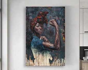 african woman canvas , you can do it canvas print , portrait of strong black woman , you can do it , home decor , american woman canvas art