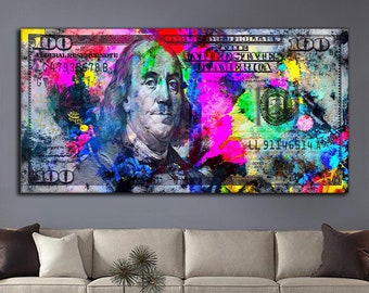 dollar canvas painting, money canvas print, colorful dollar art, money poster, chained dollar print, usa dollar art, money wall decor