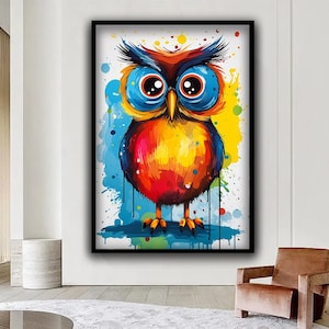 Owl canvas, colorful owl canvas decor, colorful owl wall art, owl wall decor