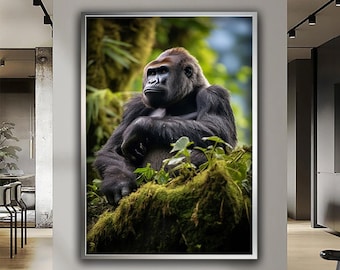 Gorilla canvas print, print canvas, animal canvas decor, black gorilla wall art