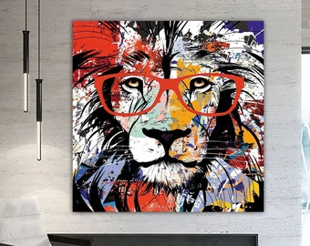 Lion Abstract Canvas, Canvas Wall Art, Lion Abstract Pop Art Wall, Print of Colorful Lion, Pop Art Canvas, Wall Decor Canvas,Painted Animals