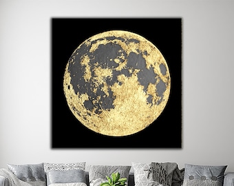 moon canvas painting, full moon canvas print, crescent canvas painting, half moon painting, space home decor, moon phases canvas print