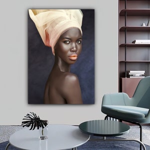 african american woman canvas painting , black woman canvas print , black artistic woman painting