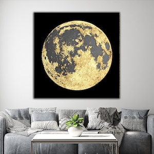 Mond Leinwanddruck, Vollmond Leinwanddruck, Halbmond Gemälde, Weltraum Wohndekor, Mondphasen Leinwanddruck