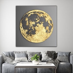 Mond Leinwanddruck, Vollmond Leinwanddruck, Halbmond Gemälde, Weltraum Wohndekor, Mondphasen Leinwanddruck