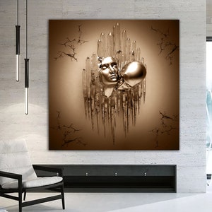 kissing bronze glitter canvas print, 3d effect canvas painting, love painting