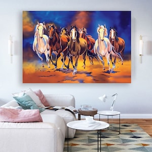 colorful horse canvas painting, horse canvas print, colorful animal wall decor, running horses canvas painting, horse canvas print