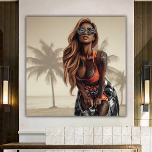 grafitti woman canvas painting, sexy woman canvas print, writings on erotic woman wall decor, girl canvas painting, woman wall art image 2