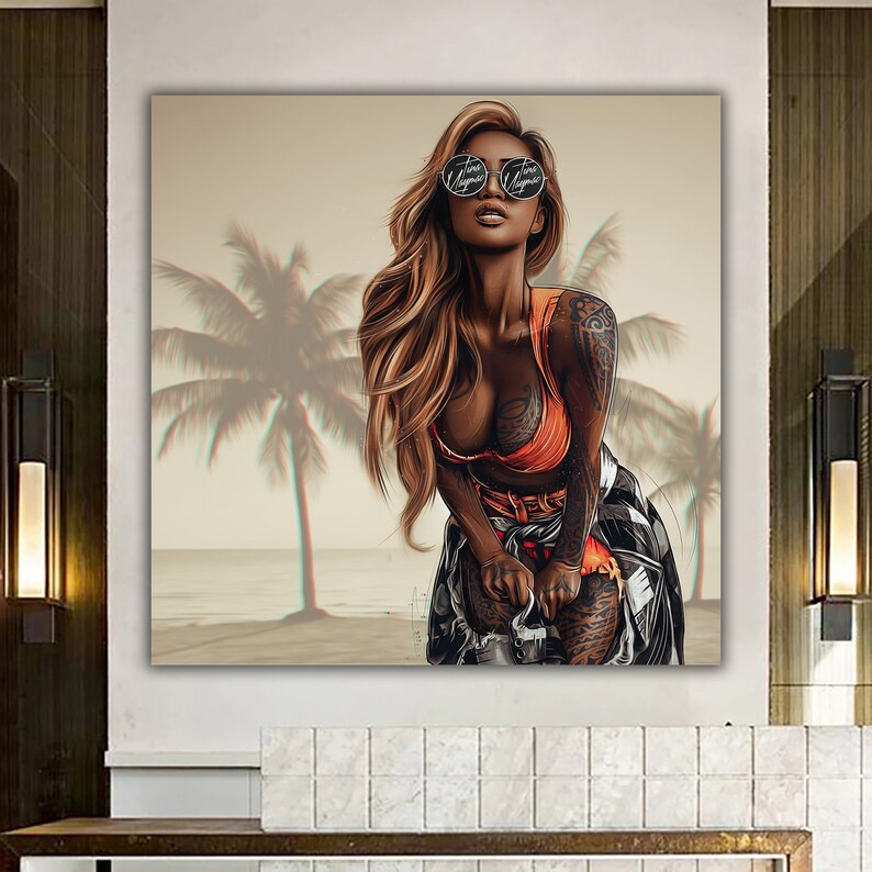 grafitti woman canvas painting, sexy woman canvas print, writings on erotic woman wall decor, girl canvas painting, woman wall art image 2