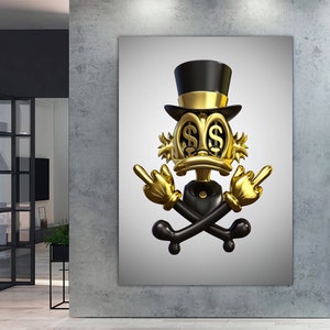 Donald Duck Mode Cartoon Bilder Wohnkultur Wand Kunst Malerei Poster, Ente und Dollar Leinwanddruck