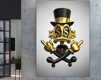 Donald Duck Fashion Cartoon Pictures Home Decor Wall Art Painting Posters , Duck and Dollar Canvas Print