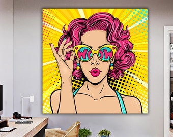 Pop Art Wall Art, Comic Pop Art, Woman WOW, Omg Shock Comic Style, Canvas Print Decor, Woman Wall Art, Lip Wall Decor, POP ART Print,