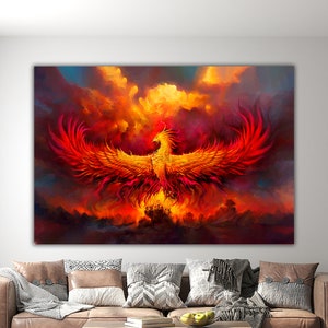 phoenix canvas painting, red bird canvas print, warrior bird canvas decor, bird canvas poster, vibrant colors print guarantee