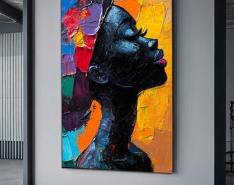 Black art, black woman framed canvas painting, african home decoration, ethnic woman print