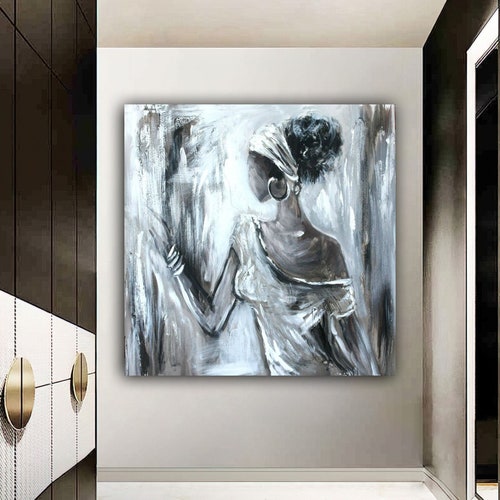 African Woman Silhouette Painting Canvas Wall Art Black Etsy