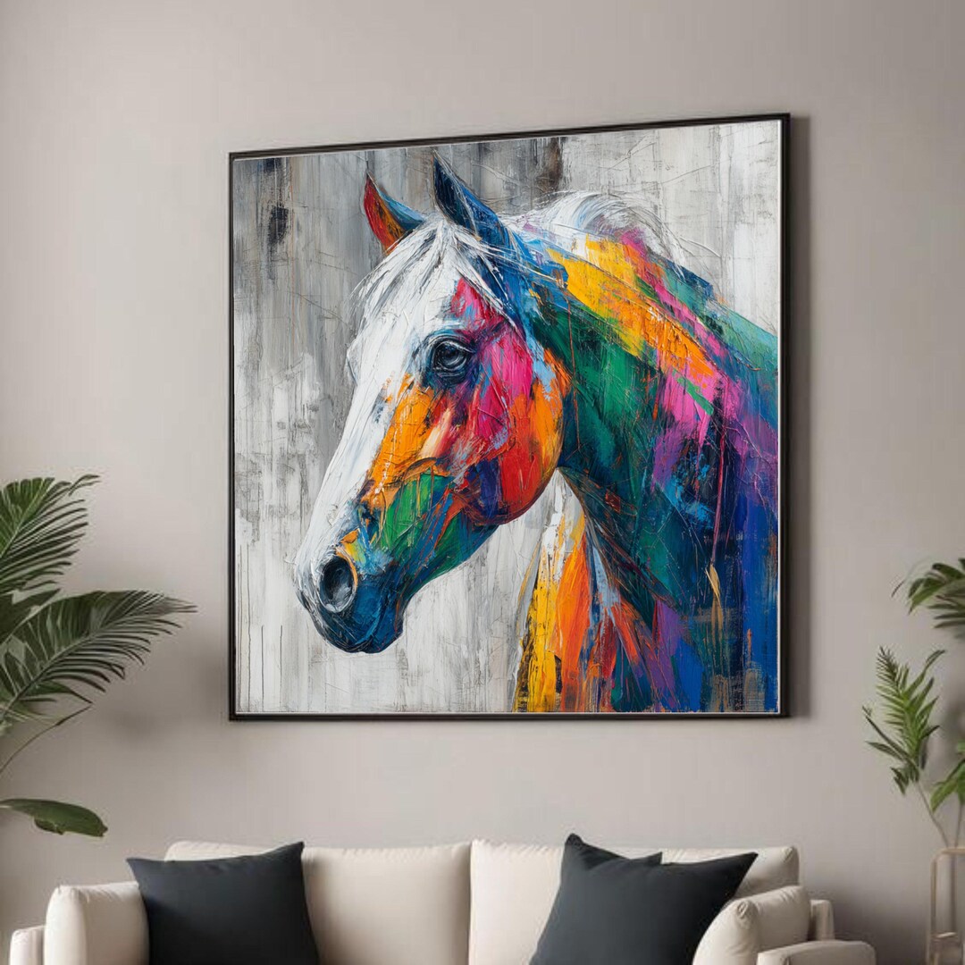 Colorful Abstract Horse Canvas Wall Art, Vibrant Animal Portrait ...