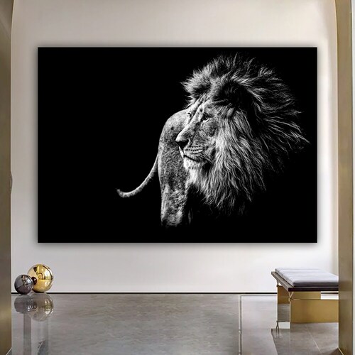 Black and White Lion Wall Art Canvas Print Interior Design Etsy