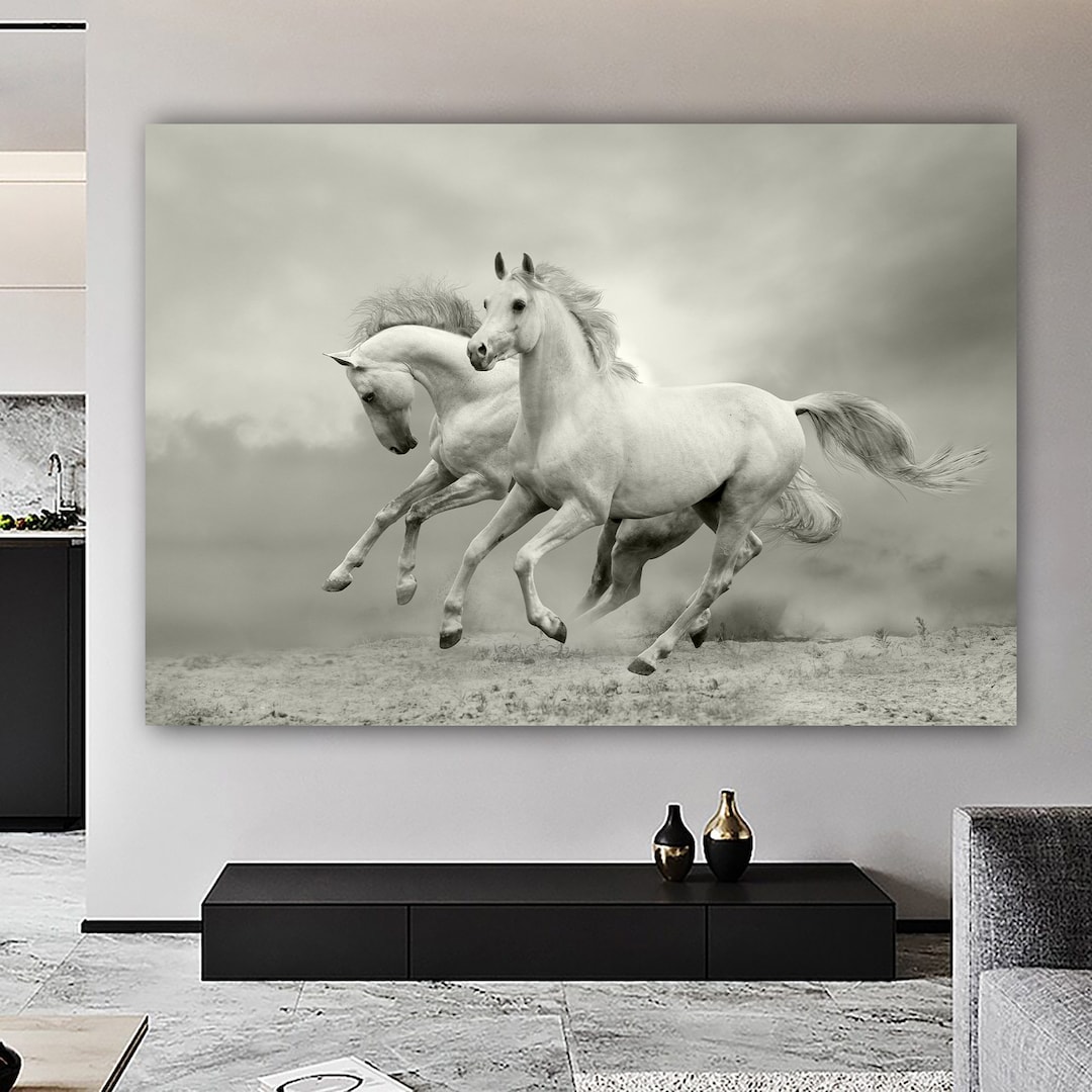 White Horses Canvas Wall Art, Animal Art, Animal Wall Decor, Horses