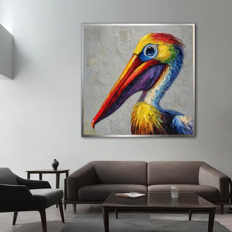 Vibrant Pelican Close-up Canvas Wall Art, Colorful Bird Painting ...