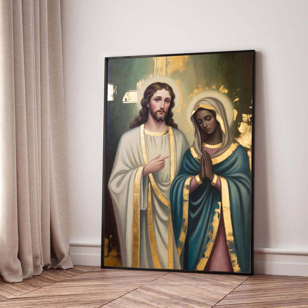 Jesus and Virgin Mary Religious Canvas Wall Art, Christian Sacred Icon ...