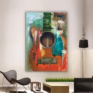 oil painting look guitar canvas, musical instrument canvas print, artistic guitar painting, colorful guitar art, large canvas image 3