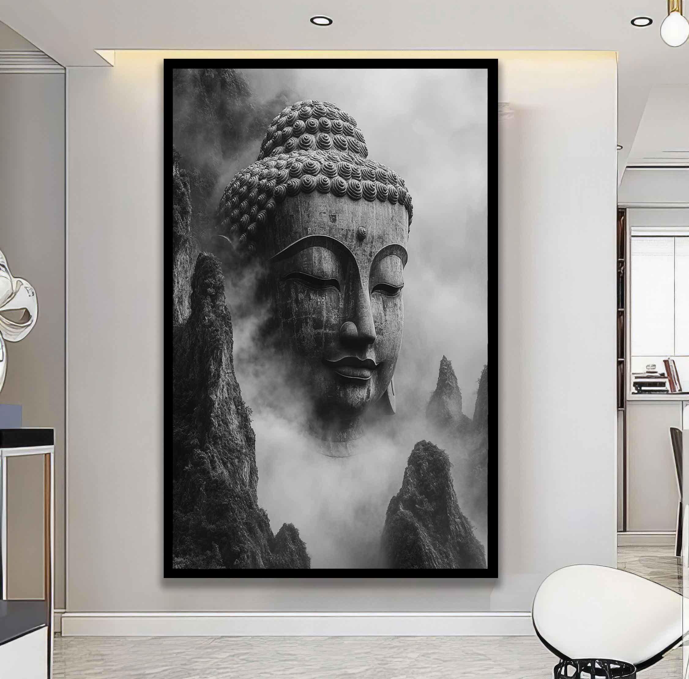 Surreal Buddha Canvas, Buddha Portrait Art, Buddhism Print, Zen