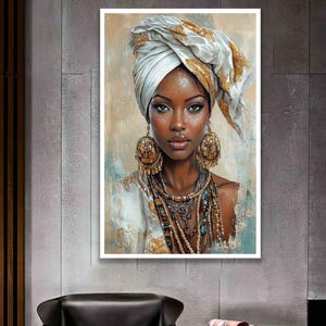 Ethnic african woman canvas, black woman painting, african girl poster, home decor, home gift woman wall art image 3