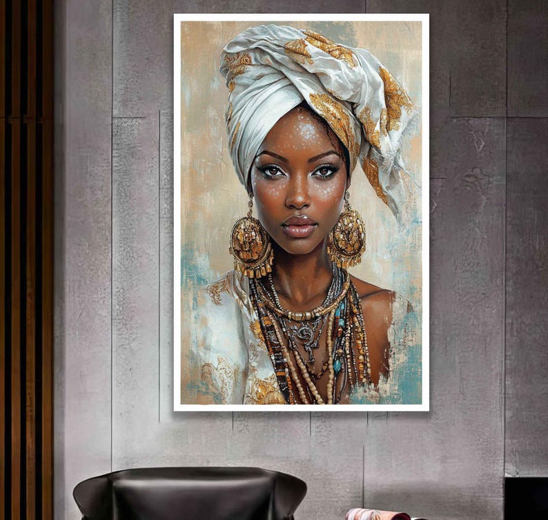 Ethnic african woman canvas, black woman painting, african girl poster, home decor, home gift woman wall art image 3