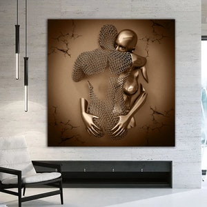 hug canvas painting, canvas painting, canvas painting,, love couples canvas print, bronze  glitter textured canvas wall decor, 3d effect art