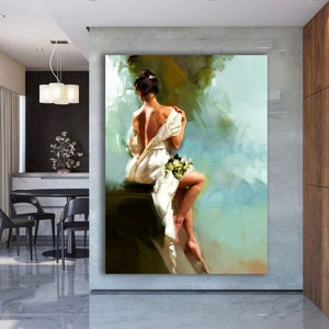 artistic woman portrait canvas print , woman facing back wall decor , woman canvas print, woman canvas painting