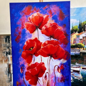 Cuadro de rosas rojas, cuadro de amapolas, cuadro de flores, cuadro de rosas rojas, póster de rosas, decoración de pared floral