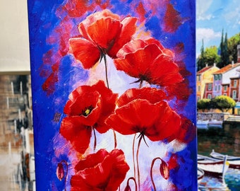 red roses canvas painting, poppy painting, flower canvas print, red roses canvas print, roses poster, floral wall decor