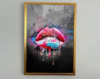 Lienzo con estampado de grafiti de lujo y labios sexys para pared, impresiones enmarcadas, pintura en lienzo para decoración de sala de estar