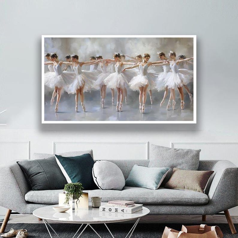 Canvaskunst ballerina's, canvas schilderij ballerina, mooie vrouwen danseres muurdecoratie, muurkunst muziekkamer afbeelding 4