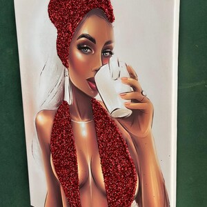 Red glitter woman, fashion woman canvas, woman canvas painting, real glitter textured woman painting, glitter woman canvas painting image 5